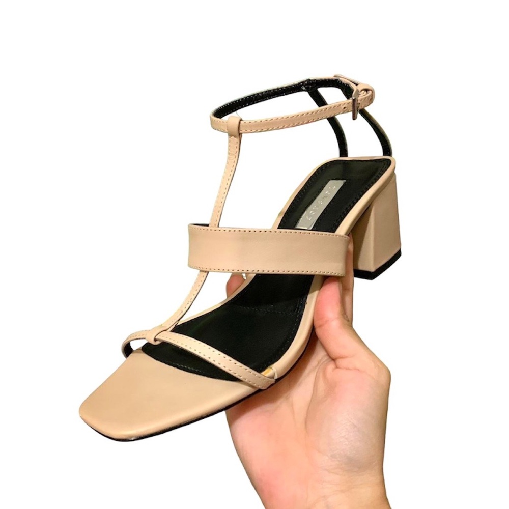 Topshop Taupe/Brown Strappy Kitten Block Heel Sandal